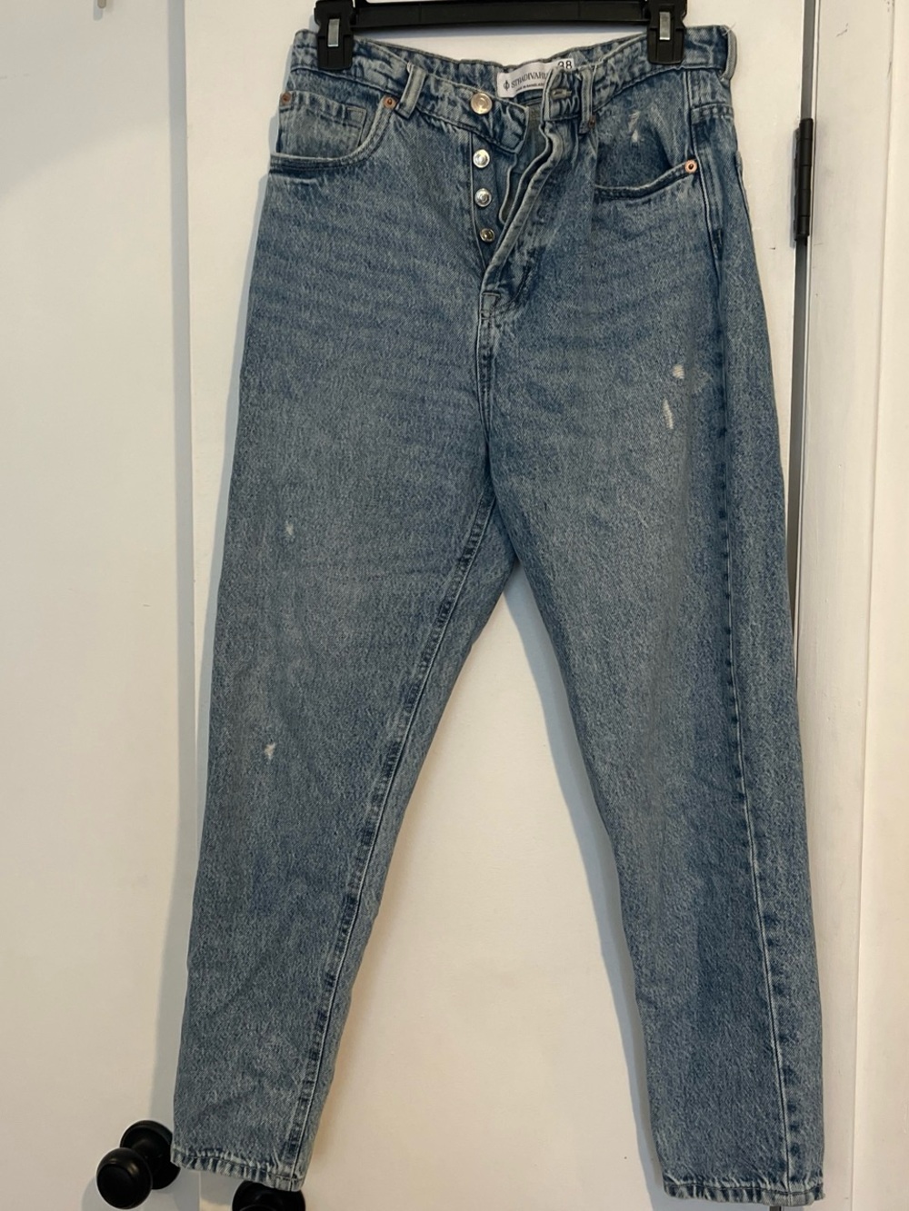stradivarius High-Rise Button-Fly Mom Jeans - Light Blue